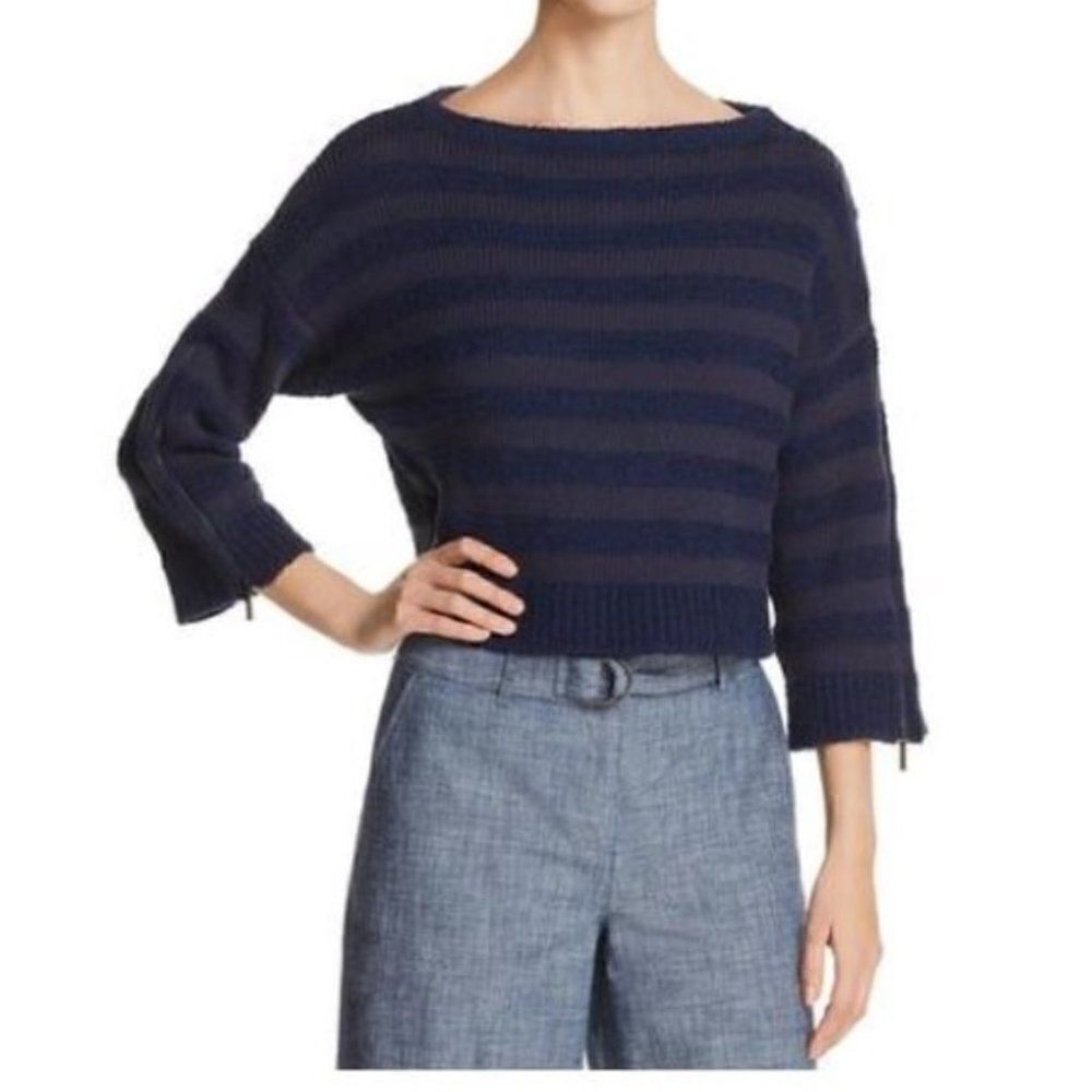 Kenneth Cole Striped Zip Sleeve Cropped Sweater